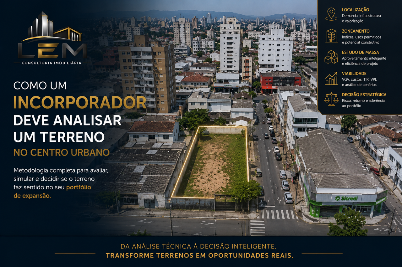 Como um incorporador deve analisar um terreno em um centro urbano antes de decidir pela compra.