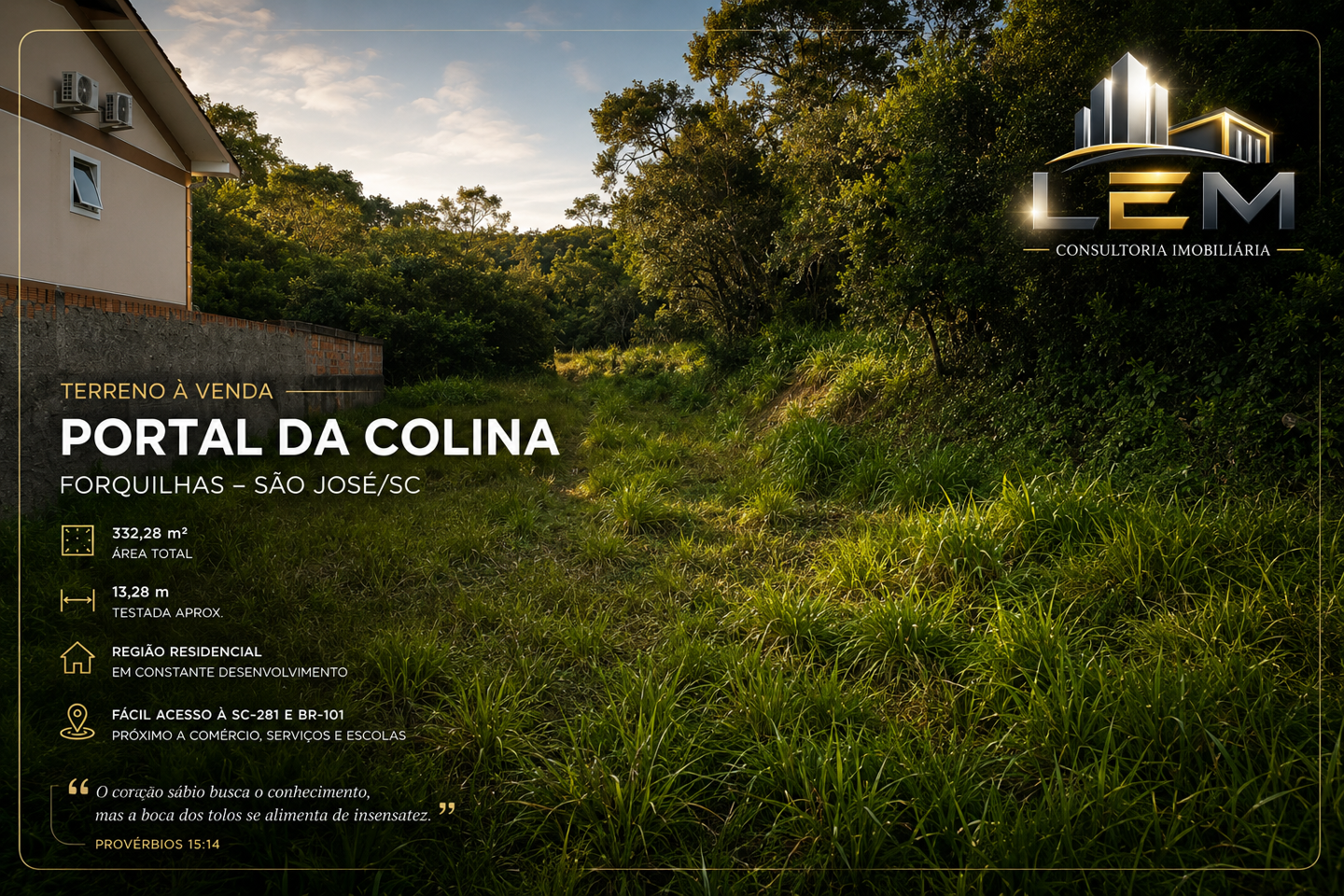 Terreno de 332,28 m² no Loteamento Portal da Colina, Forquilhas, São José/SC