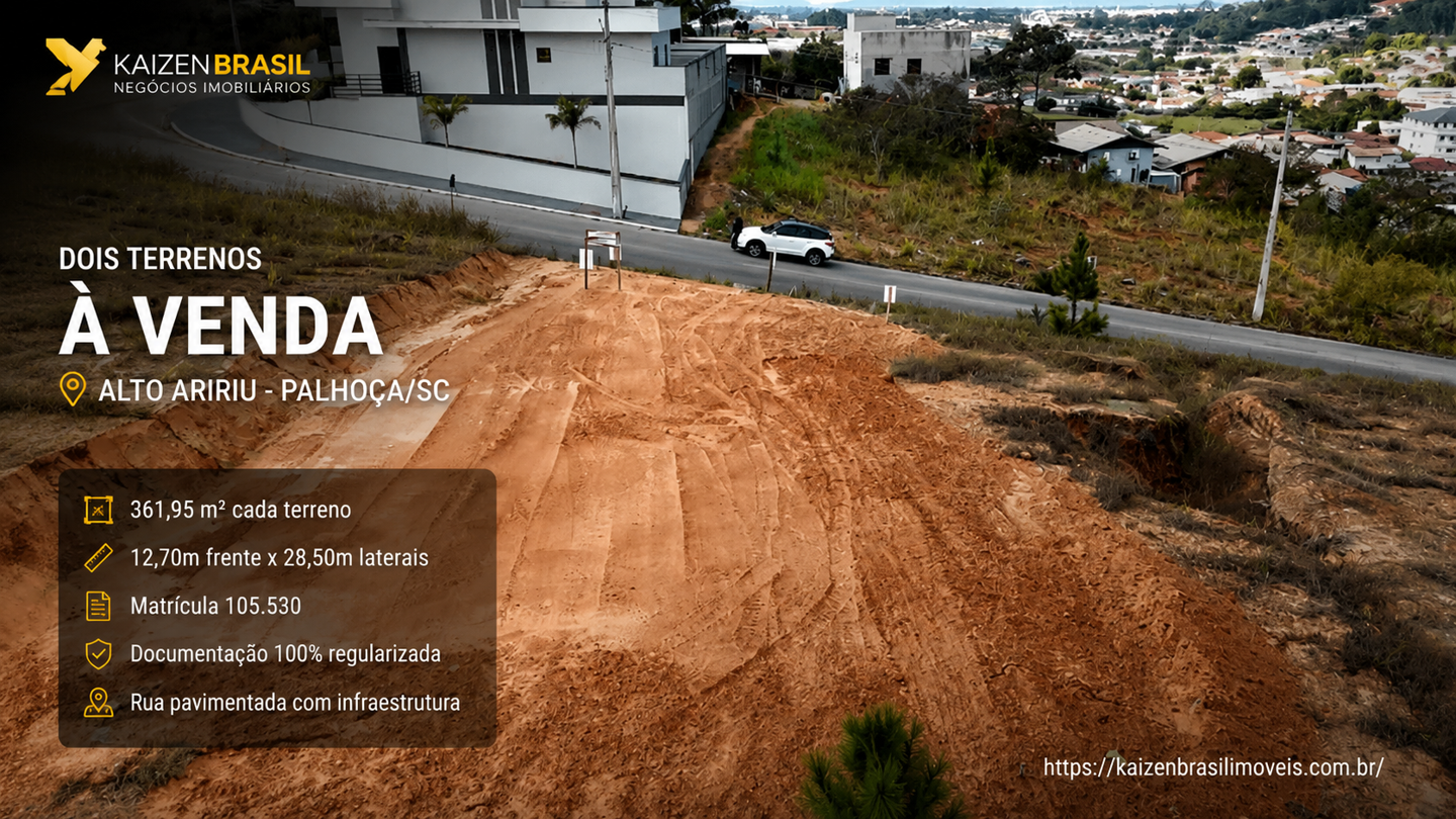 Dois terrenos lado a lado à venda no bairro Alto Aririu em Palhoça ideais para construção ou investimento