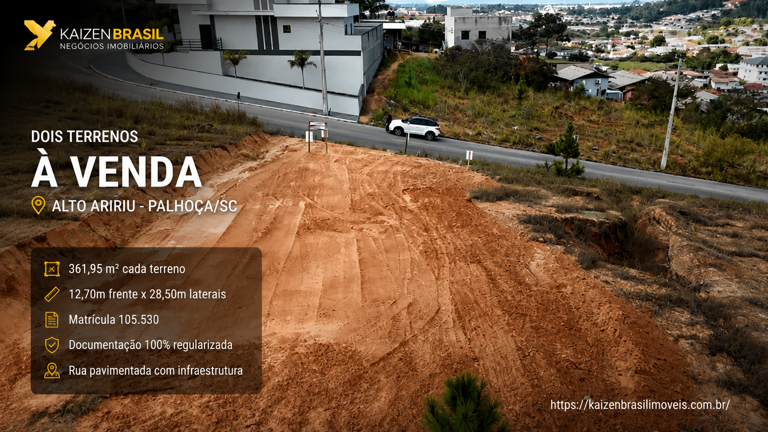 Dois terrenos lado a lado à venda no bairro Alto Aririu em Palhoça ideais para construção ou investimento