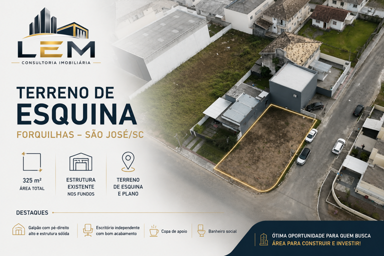 Terreno de Esquina  de 325m² com Estrutura Pronta nos Fundos - Os Praianos, São José/SC.